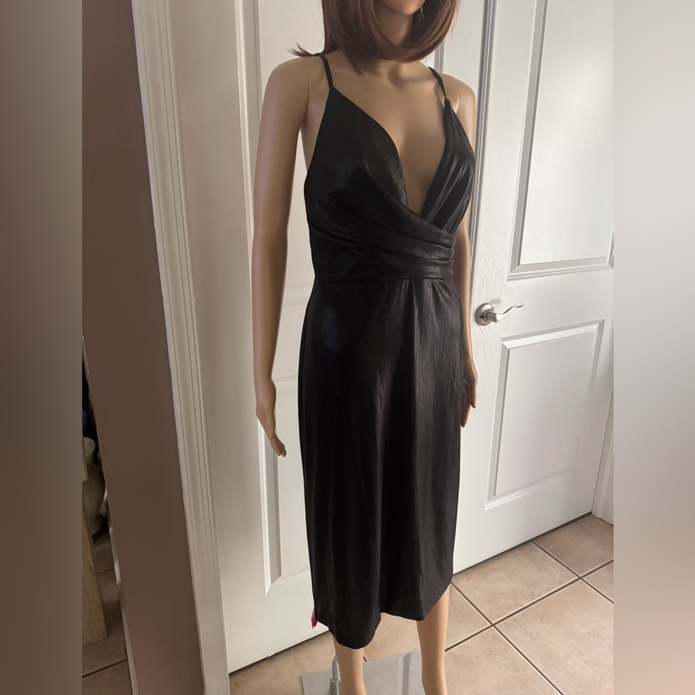Mac Duggal Black V-Neck Midi Slip Dress - Picture 6 of 16